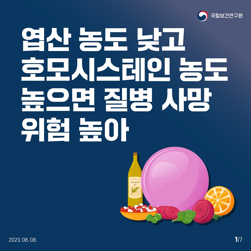 국립보건연구원 / 엽산 농도 낮고 호모시스테인 농도 높으면 질병 사망 위험 높아 2023.08.08. 1/7﻿